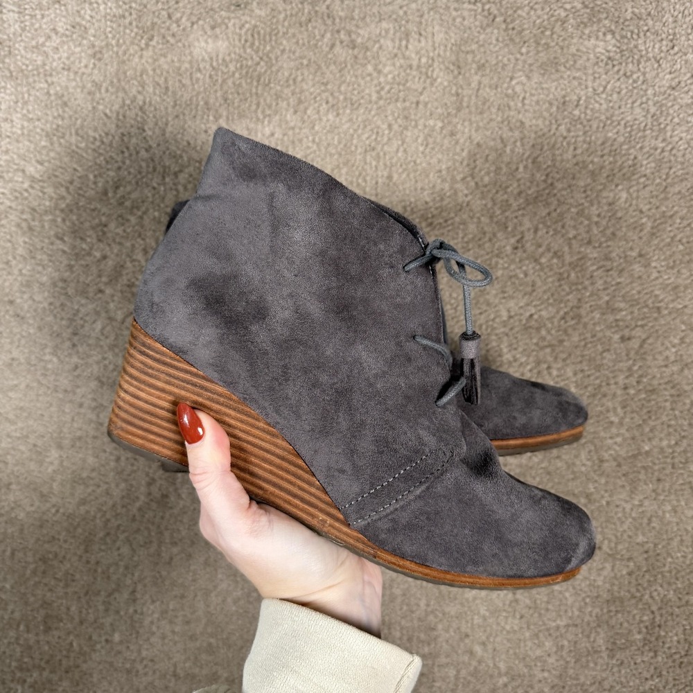 Dr Scholls Boots Womens Size 9 Gray Pierre Wedge Ankle Booties Suede Comfort